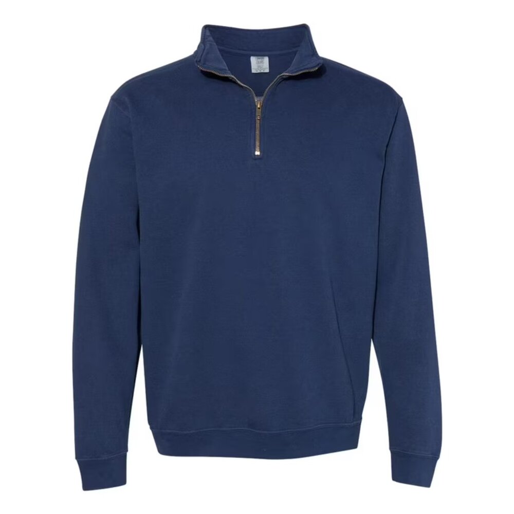 Caribbean Joe Mens Sweater Large Blue Cotton 1/4 Zip Long Sleeve Solid Pullover